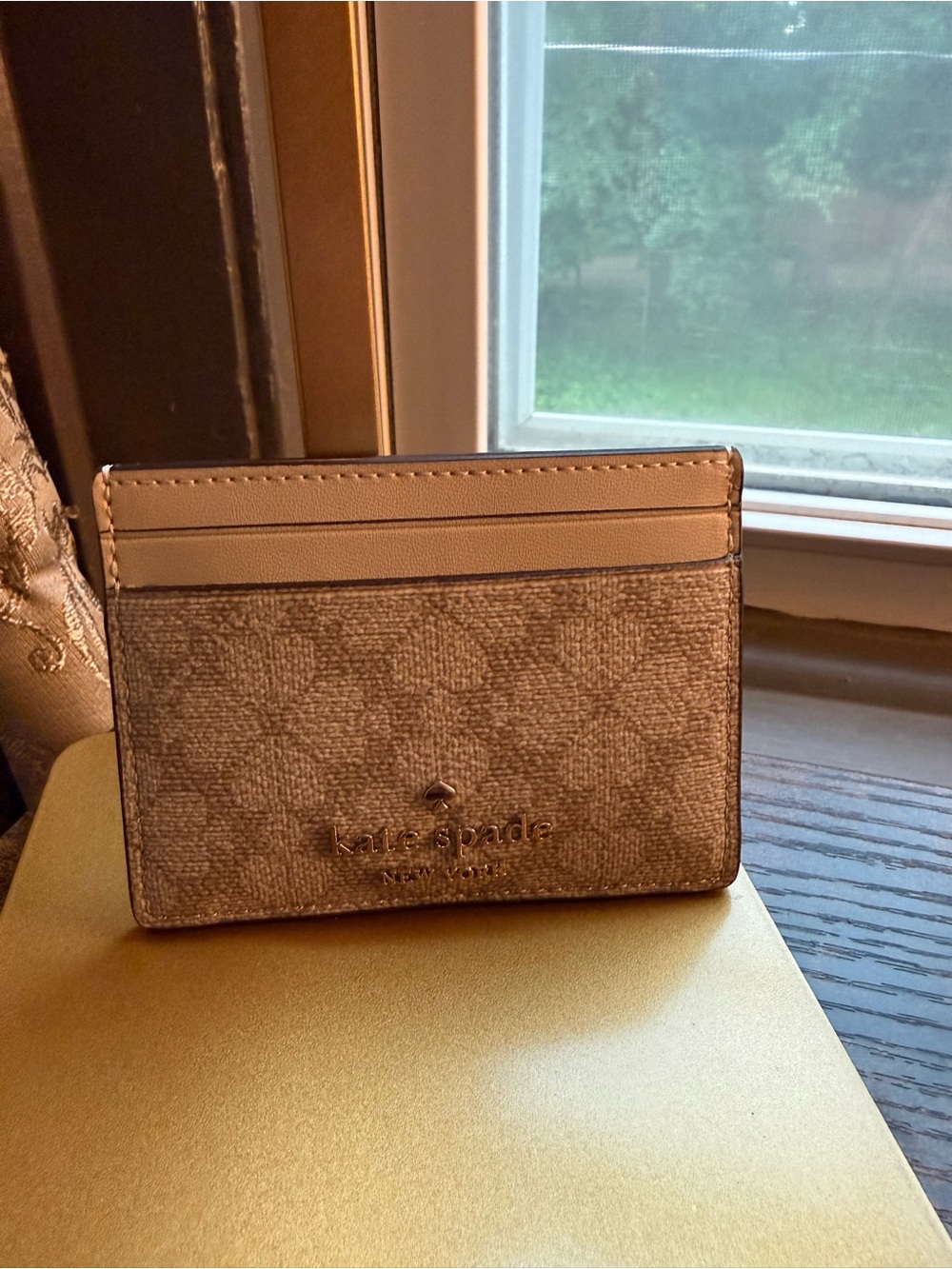 NWT kate spade Metallic Gold Logo Card Case